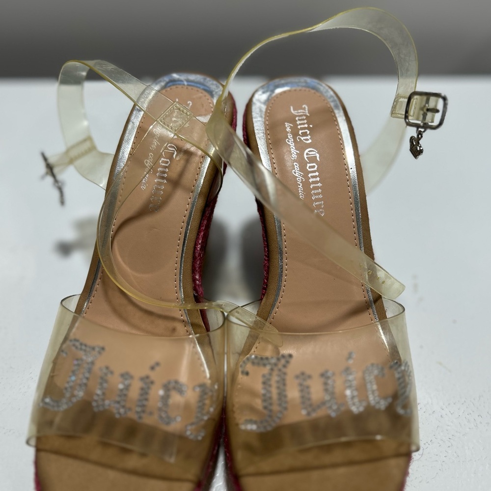 Juicy Couture Pink Glitter Platform Sandals with Clear Straps
